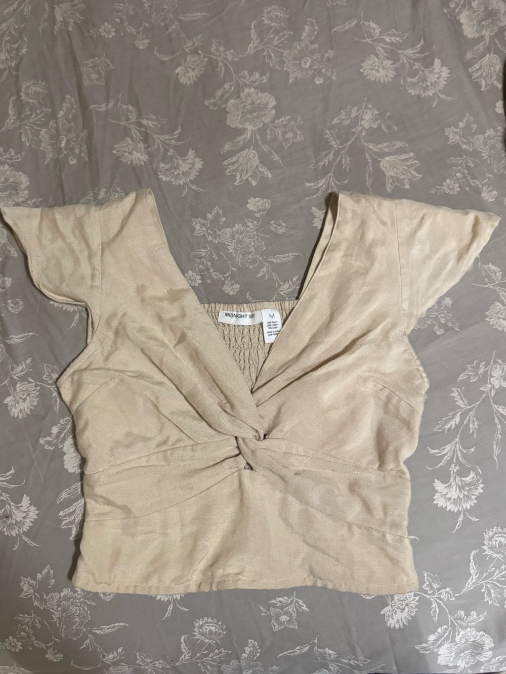 Neutral Knot-Front Crop Top - Beige